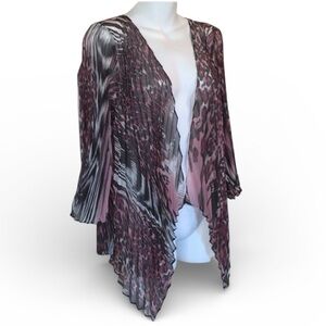 NICOLA Pleated open front jacket, purple zebra/leopard print, light weight M EUC